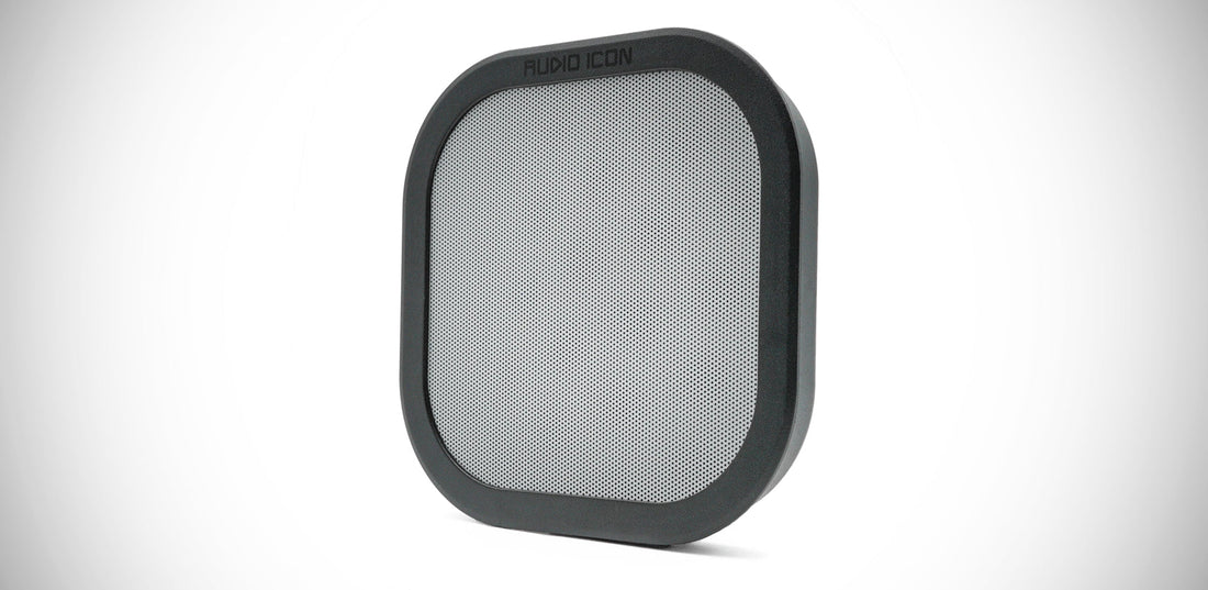 Platinum Silver Dual Layer Metal  Pop Filter by Audio Icon on White Background