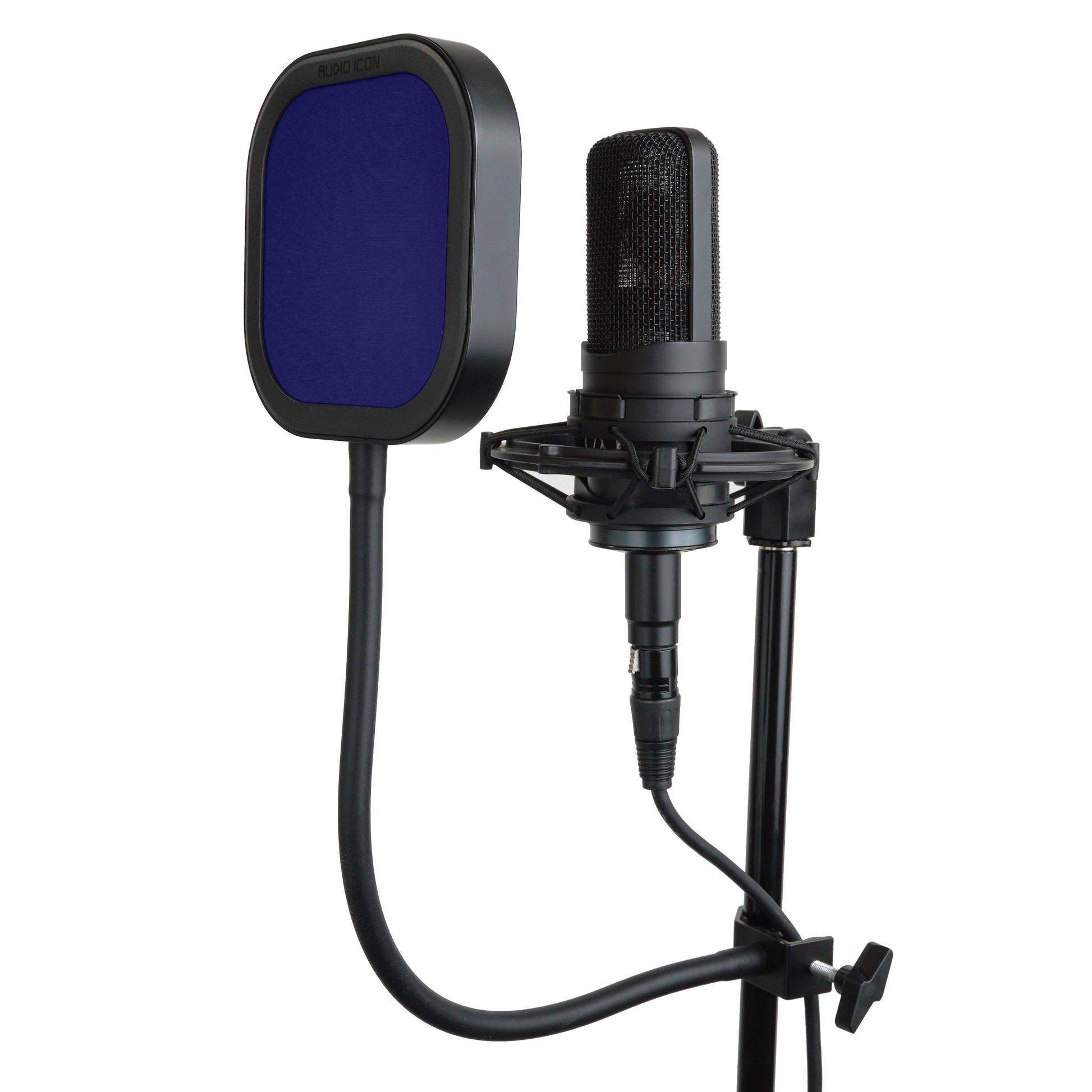 Flex Pro Pop Filter with Blue Pop Shield showing right side angle