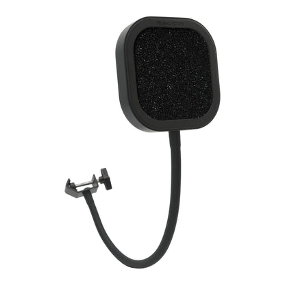 Flex Pro Pop Filter with foam Pop Shield bent and showing flexibility and holding clamp