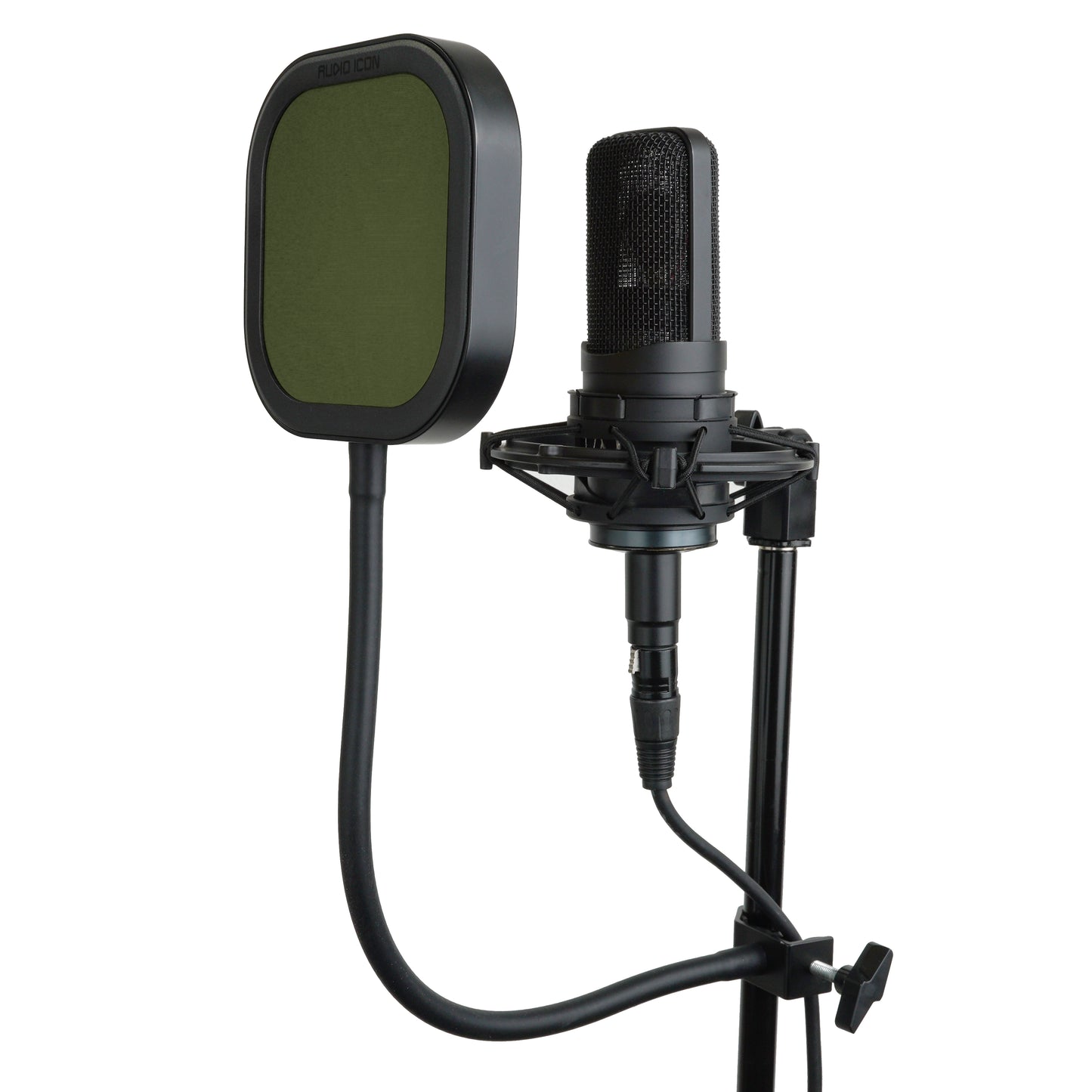Right side angle of Flex Pro Pop Filter with Green Pop Shield