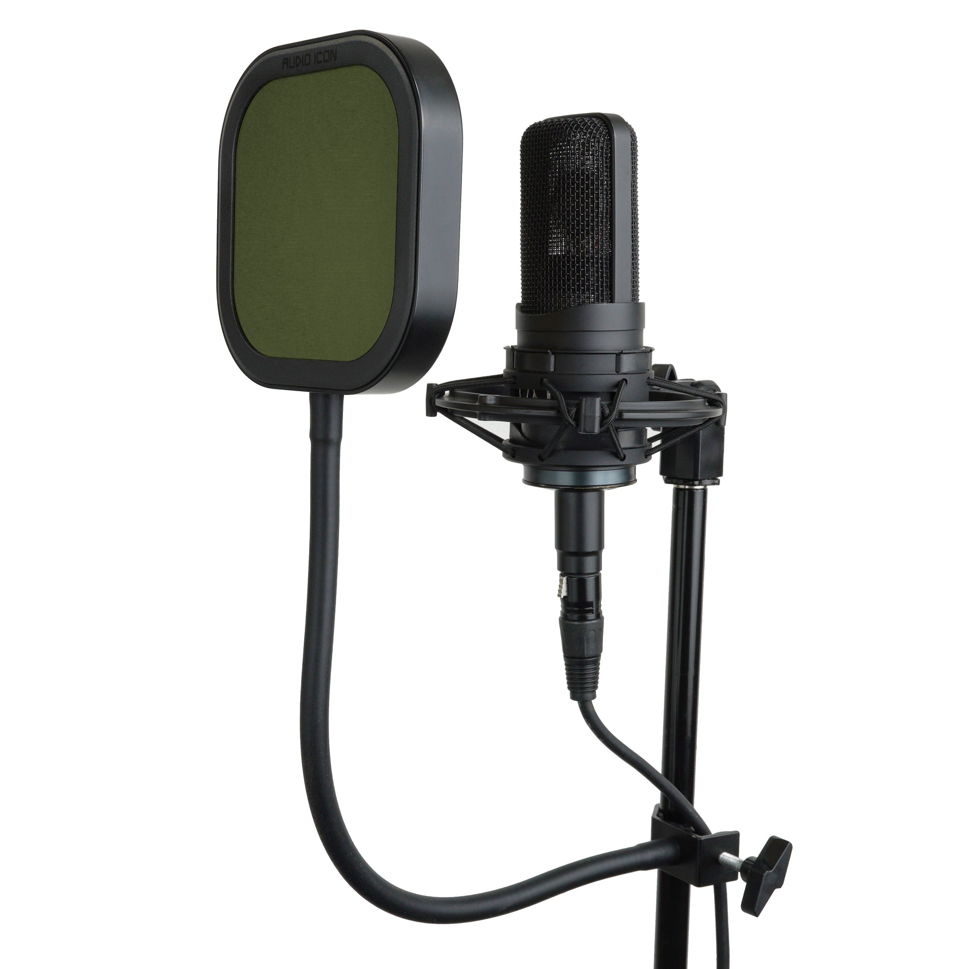 Right side angle of Flex Pro Pop Filter with Green Pop Shield