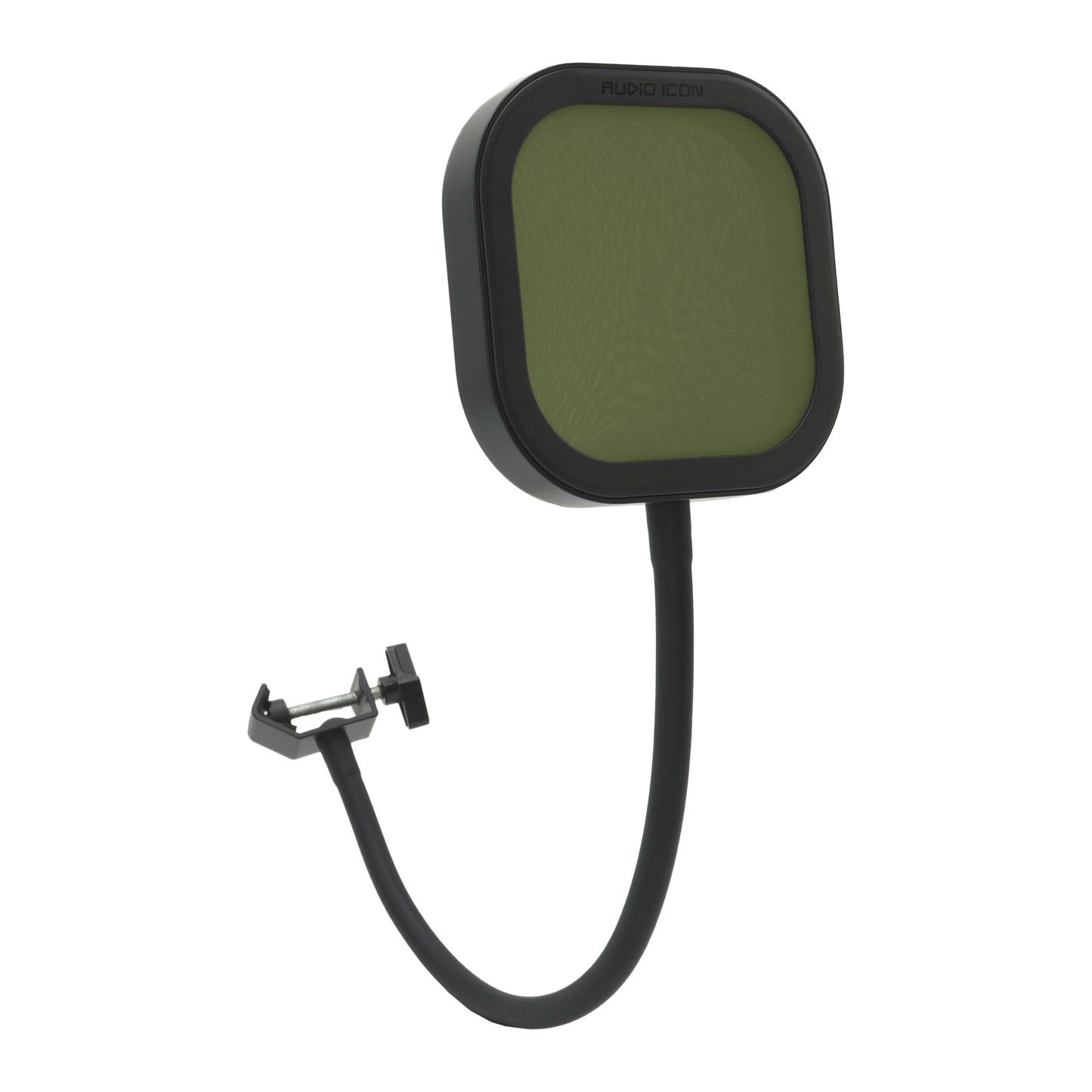 Flex Pro Pop Filter with Green Pop Shield showing flexibility and clamp