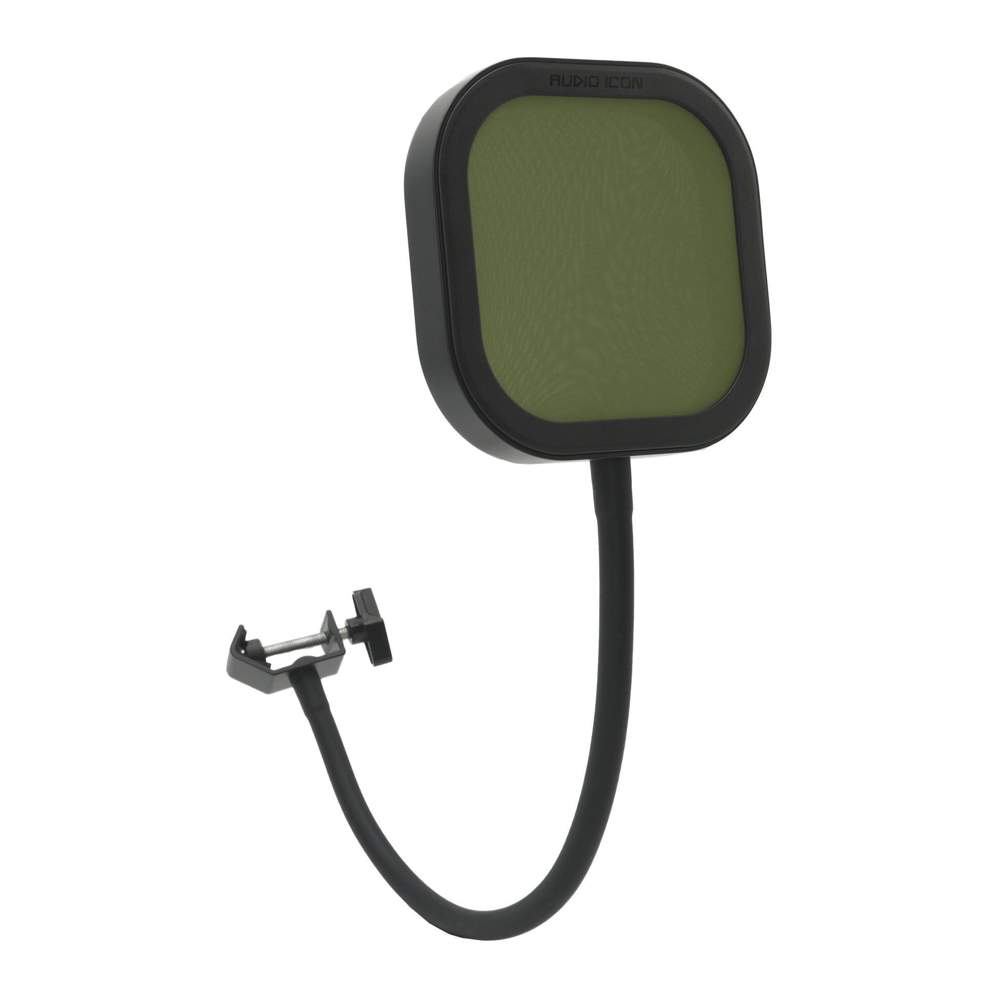 Flex Pro Pop Filter with Green Pop Shield showing flexibility and clamp