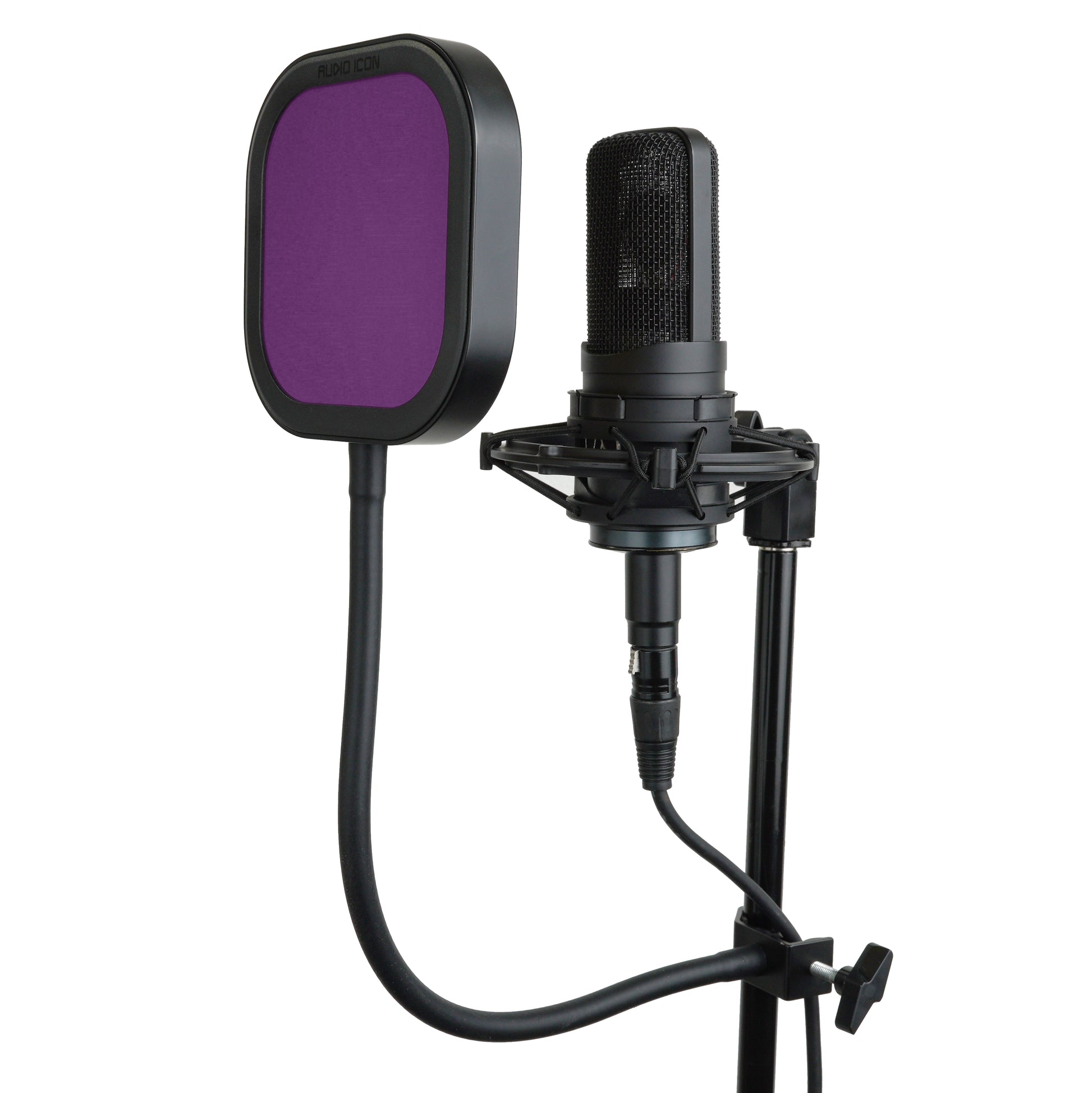Right side angle of Flex Pro Pop Filter with purple pop shield