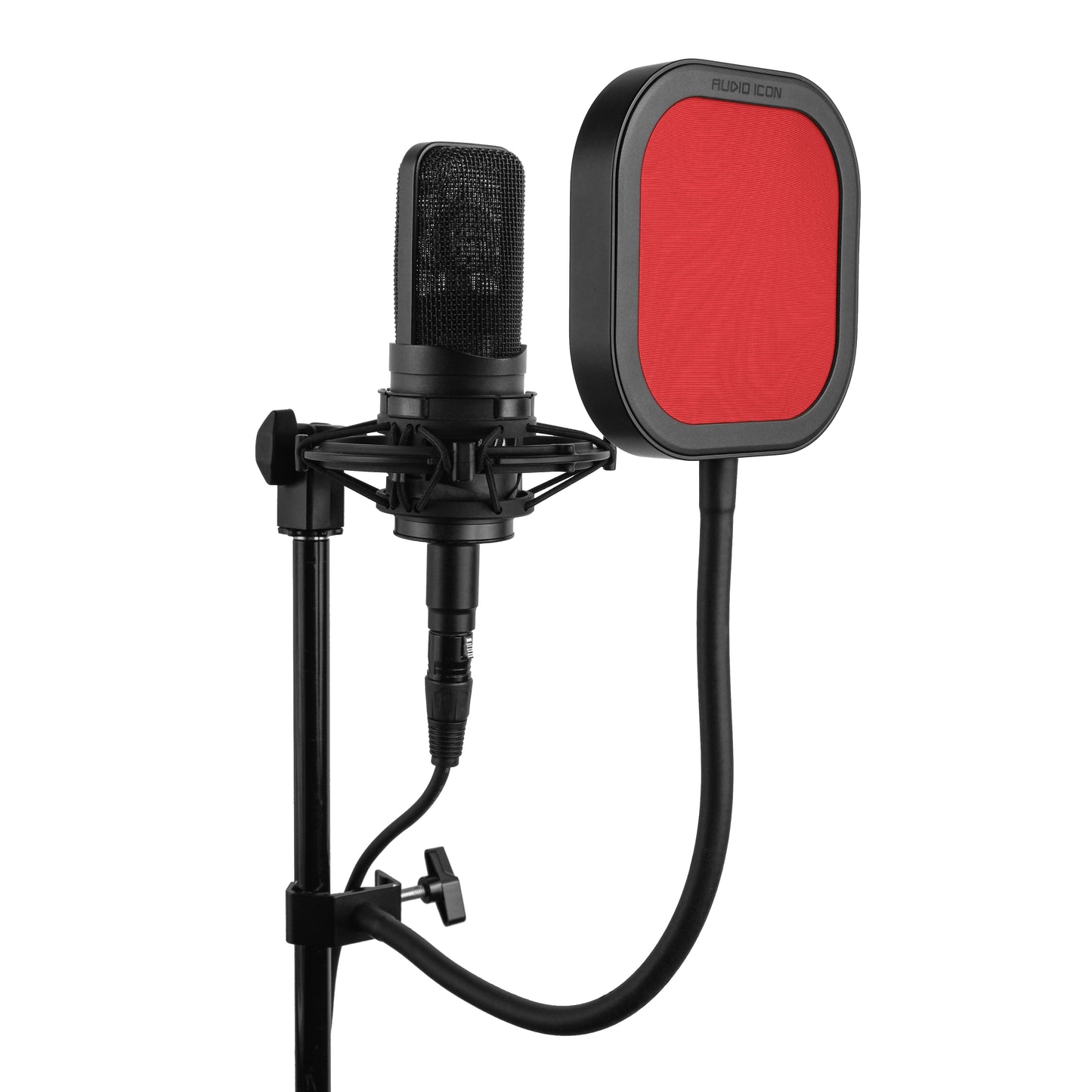left side angle picture of Flex Pro Pop Filter with Red Pop Shield