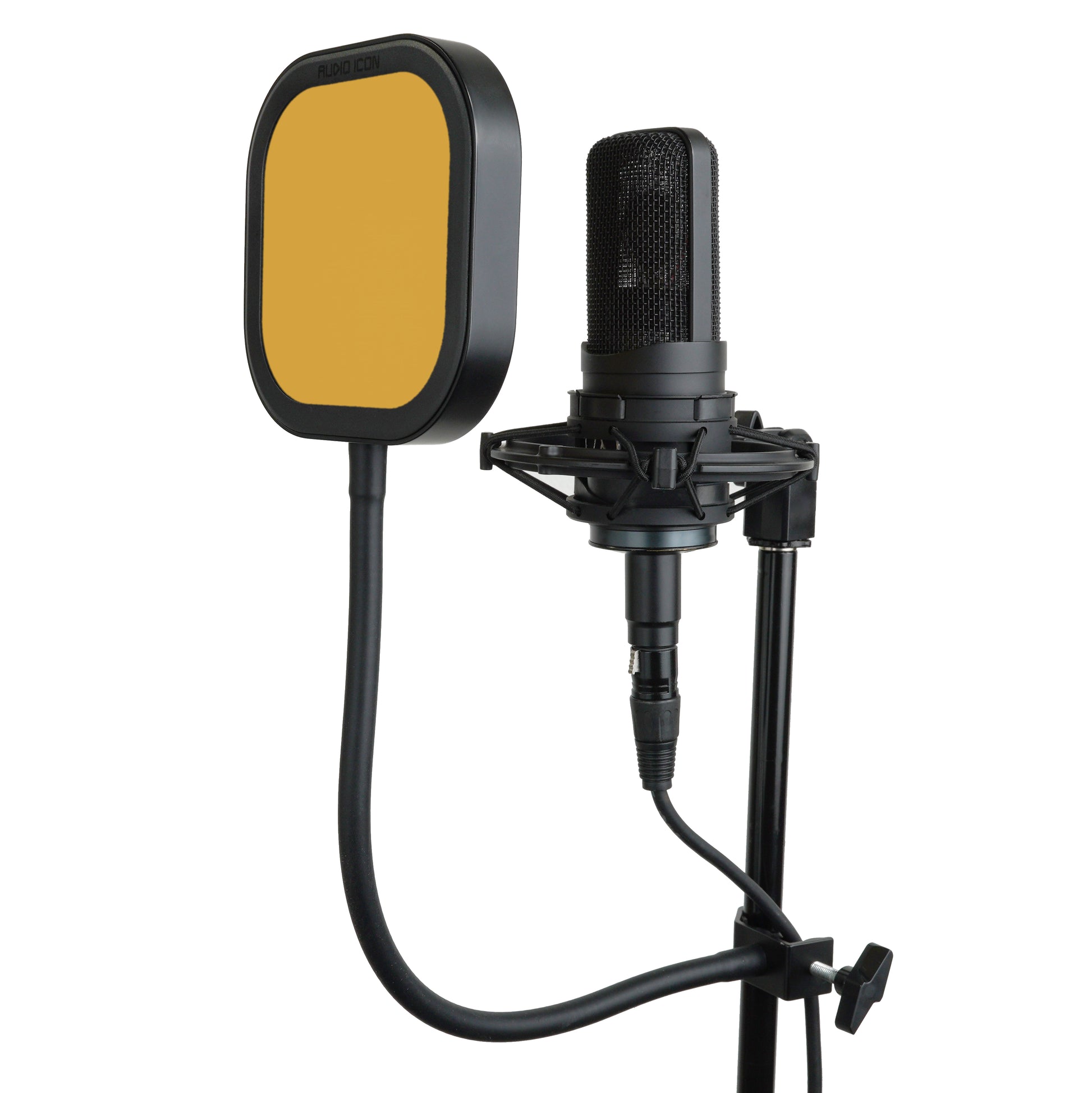 Flex Pro Microphone Pop Filter facing the side with yellow variation 