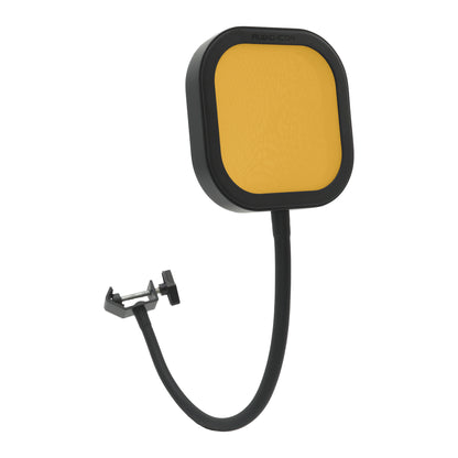 Yellow Flex Pro Microphone Pop Filter bent to show flexibility and clamp
