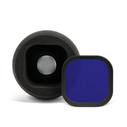 7A Portable Isolation Booth facing the camera with the blue pop filter off showing large chamber