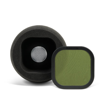 7A Portable Isolation Booth facing the camera with the green pop filter off showing large chamber