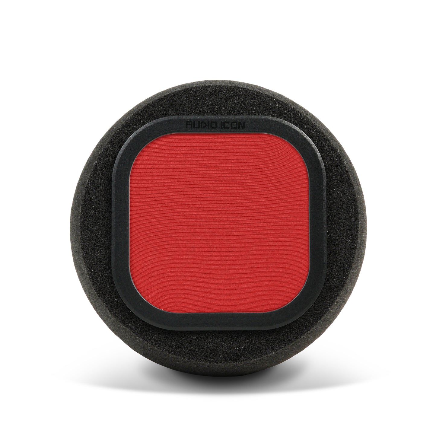 Audio Icon 7A red Iso Booth Foam facing forward on surface with shadow