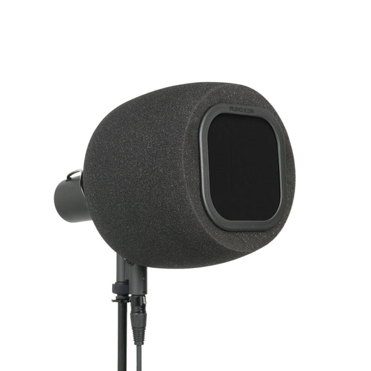 Audio Icon 7B Isolation booth facing right at 3/4 view with black mesh pop filter