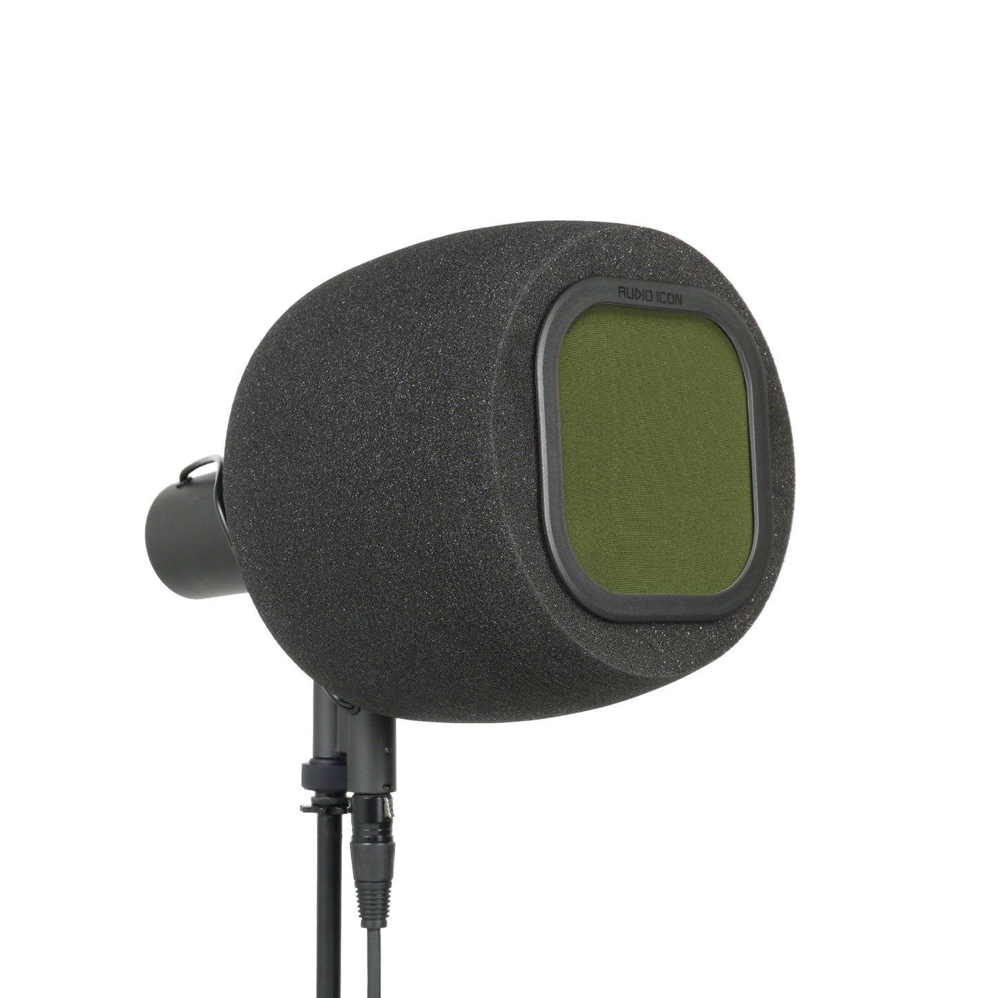 Audio Icon 7B Isolation booth facing right at 3/4 view with green mesh pop filter