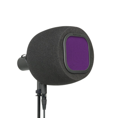 Audio Icon 7B Isolation booth facing right at 3/4 view with purple mesh pop filter