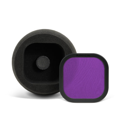 7B Portable Isolation Booth facing the camera with the purple pop filter off showing large chamber