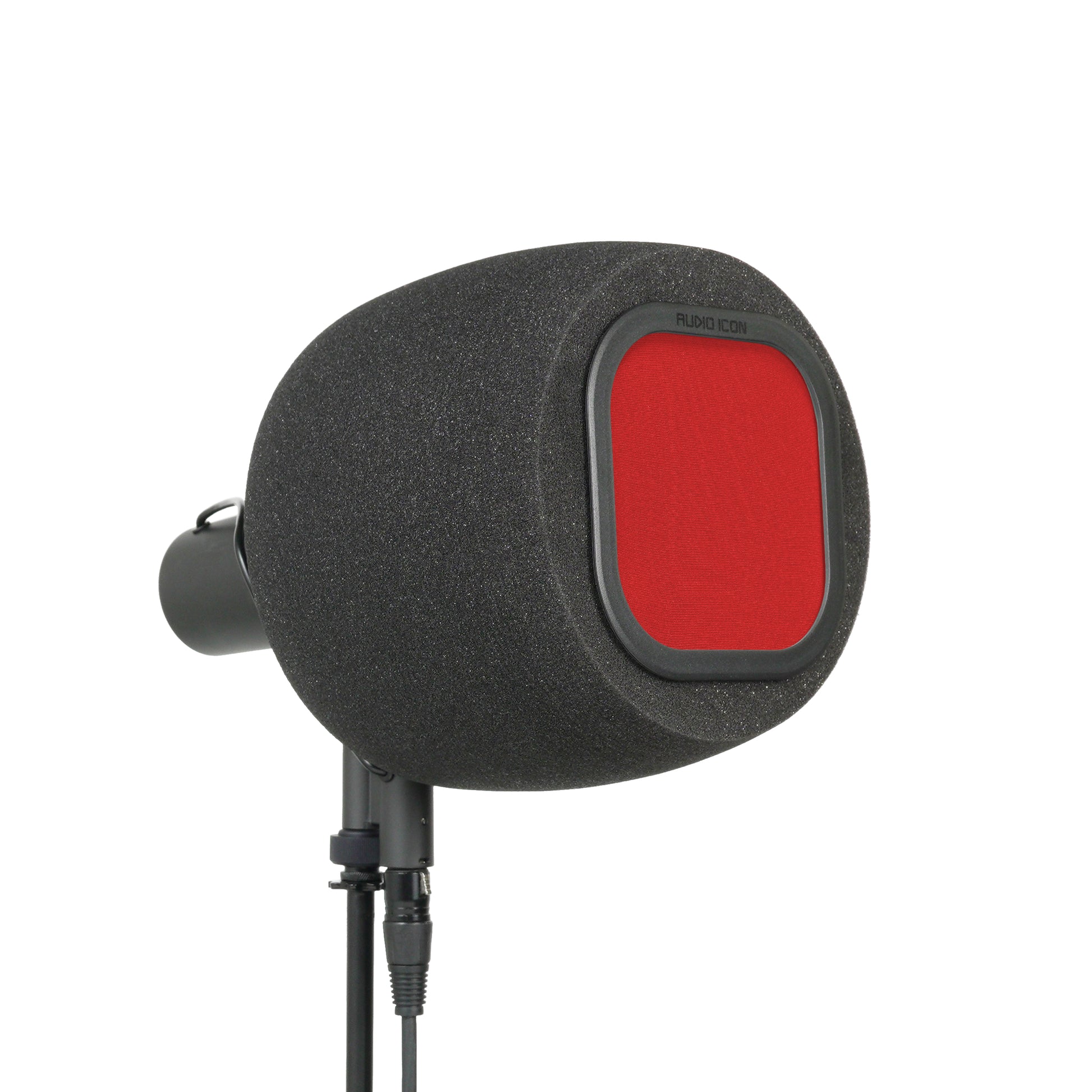 Audio Icon 7B Isolation booth facing right at 3/4 view with red mesh pop filter