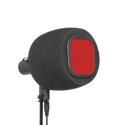 Audio Icon 7B Isolation booth facing right at 3/4 view with red mesh pop filter