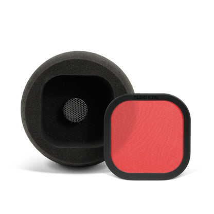 7B Portable Isolation Booth facing the camera with the red pop filter off showing large chamber