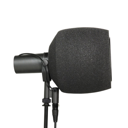 Side profile view of Audio Icon 7B Isolation Booth with red pop filter
