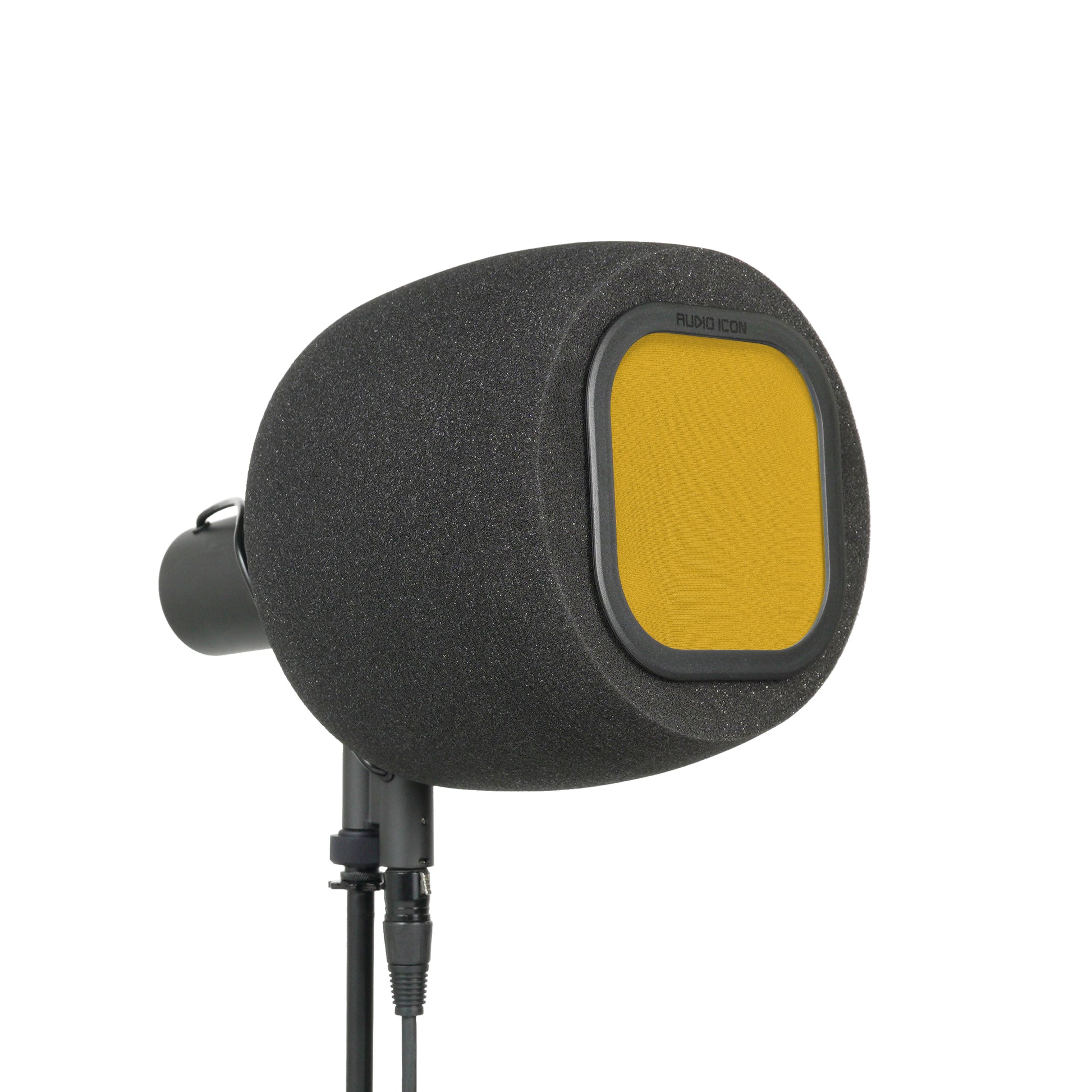 Audio Icon 7B Isolation booth facing right at 3/4 view with yellow mesh pop filter