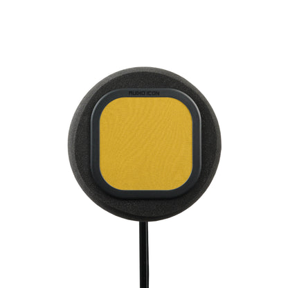 Front facing picture of SoundBox 7B with yellow pop filter 