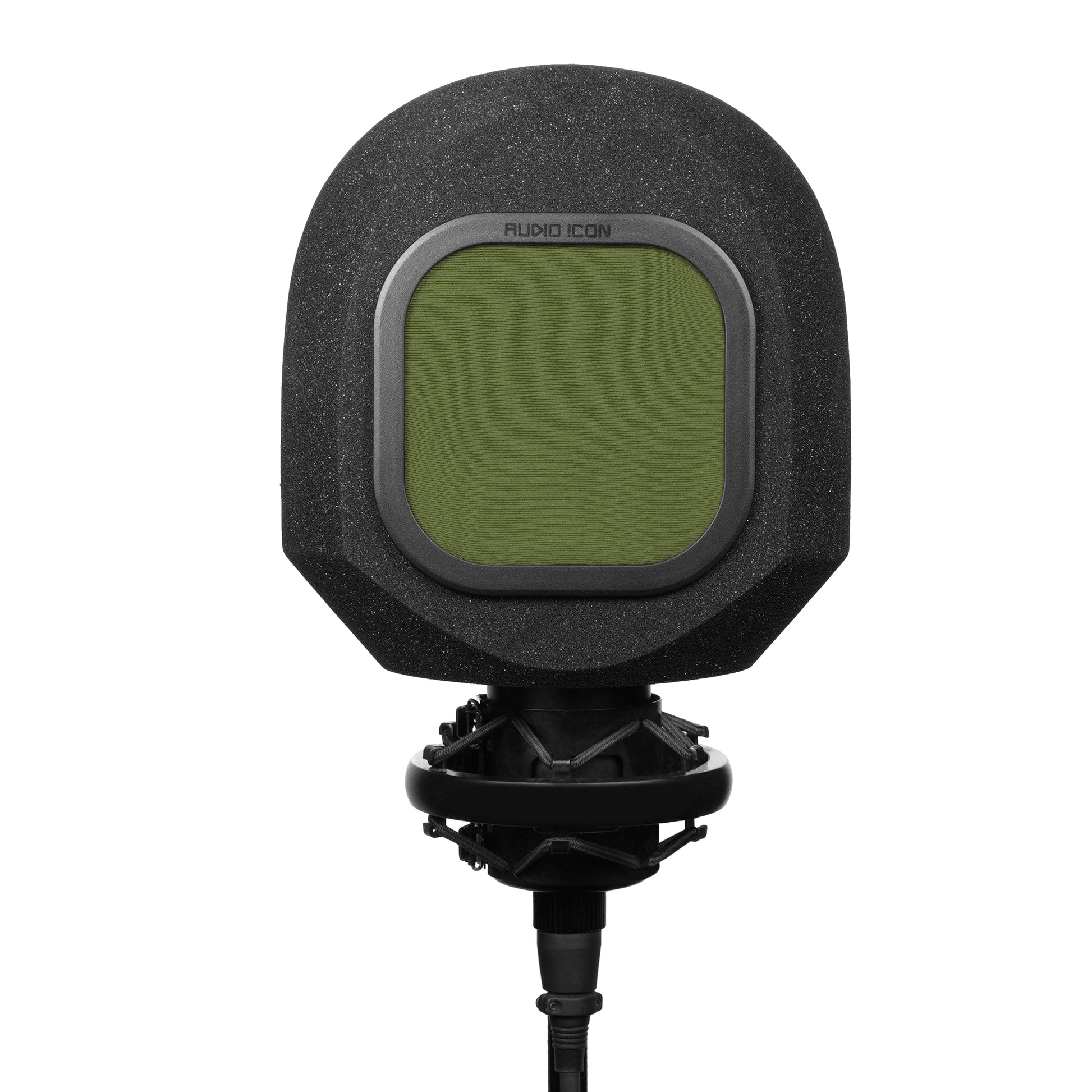 Front facing view of SoundBox C80 with Olive Green Pop Filter on White Background