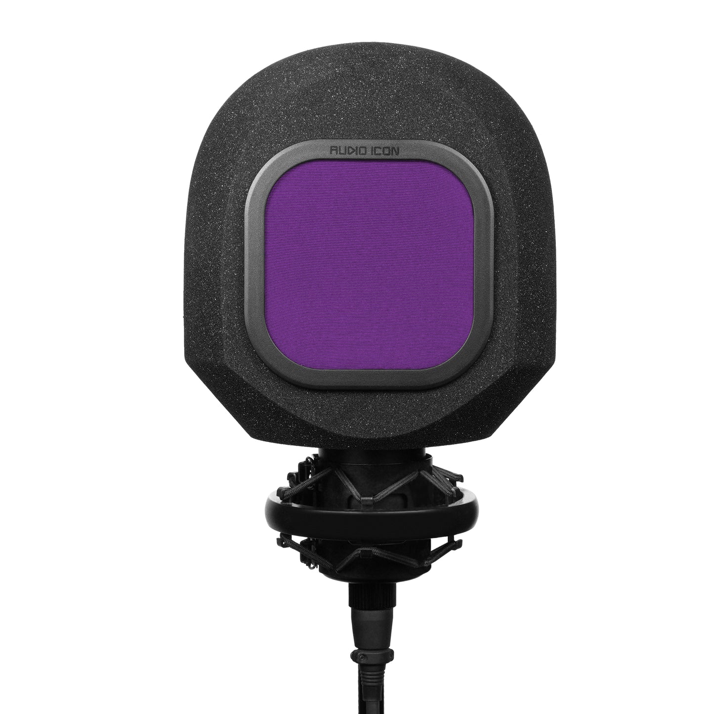 Front facing view of SoundBox C80 with Purple Mesh Pop Filter on White Background