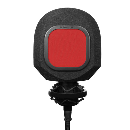 Front facing view of SoundBox C80 with Red Pop Filter on White Background