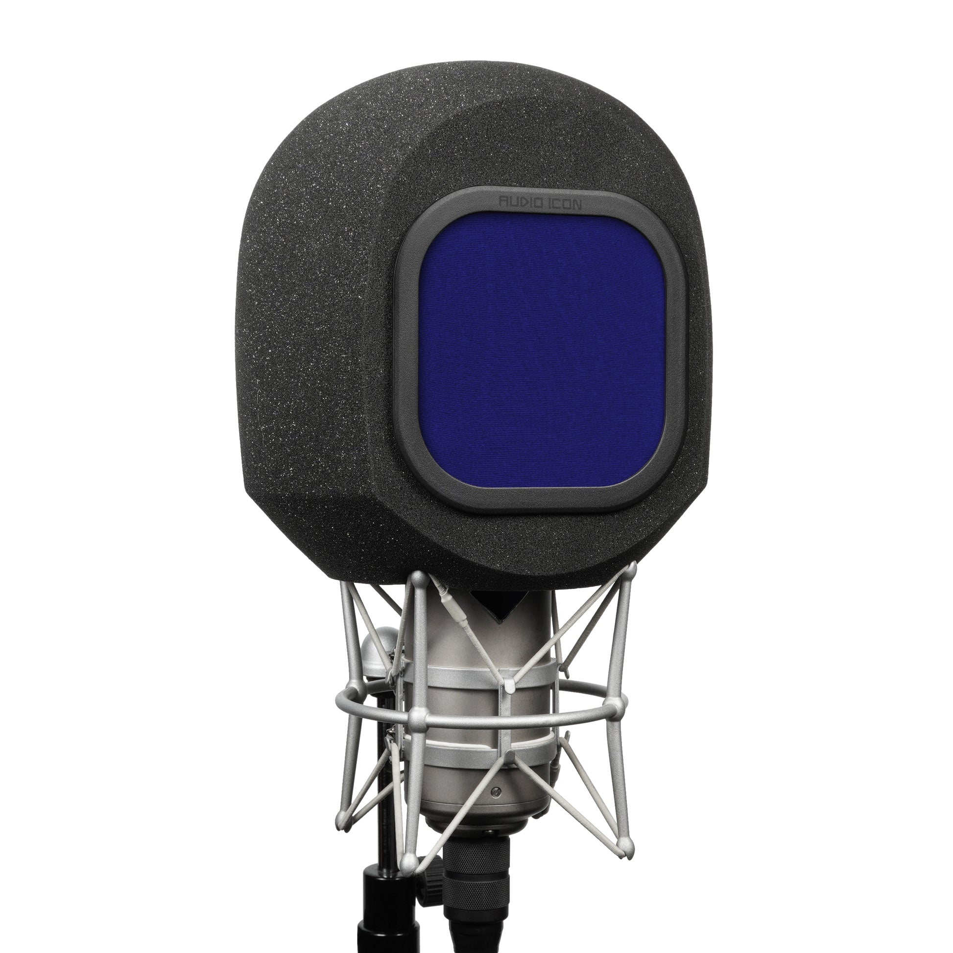 SoundBox G90 Large Diameter Microphone Iso Booth 45 degree angle with Blue windscreen on white back