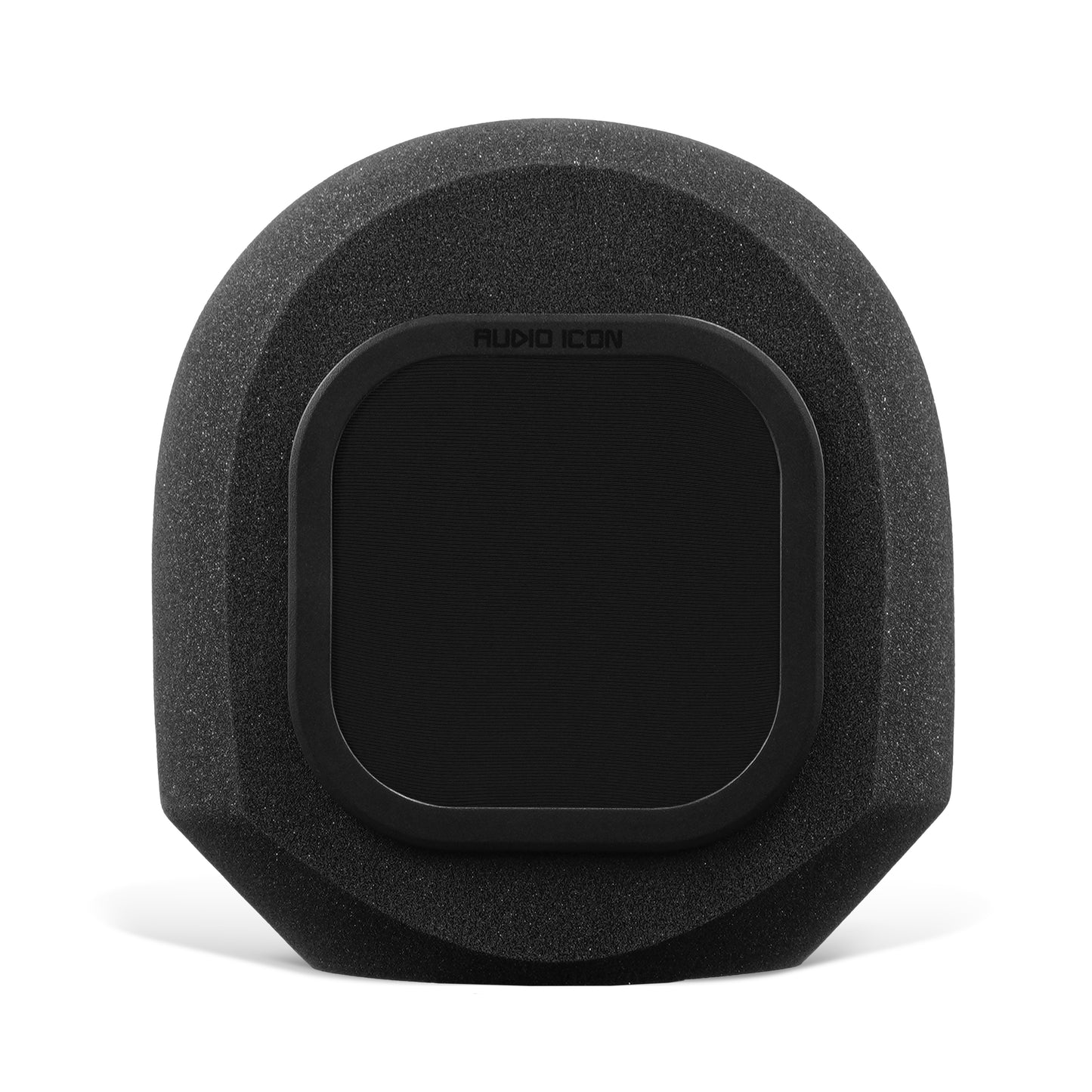 SoundBox G90 high density open cell foam sitting on white table and background with Black pop filter inserted