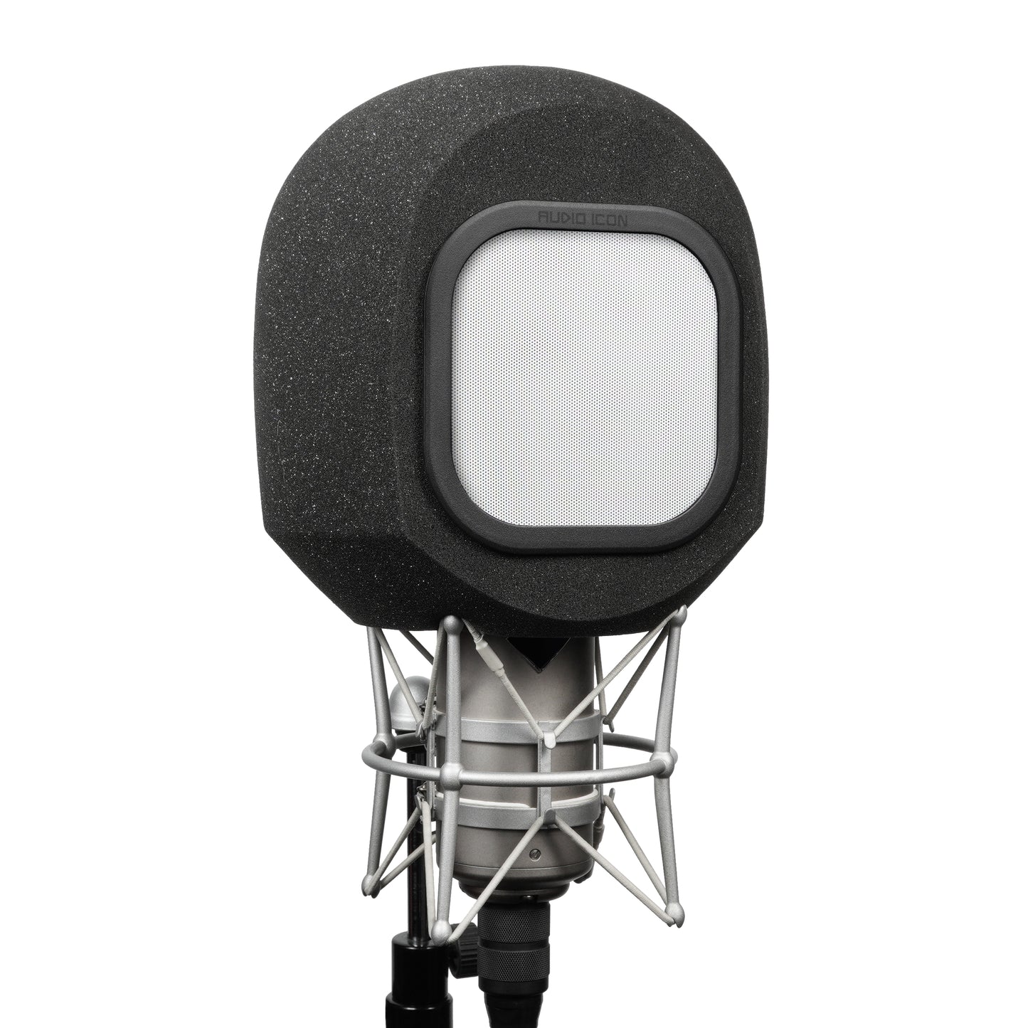 SoundBox G90 Large Diameter Microphone Iso Booth 45 degree angle with Metal windscreen on white back
