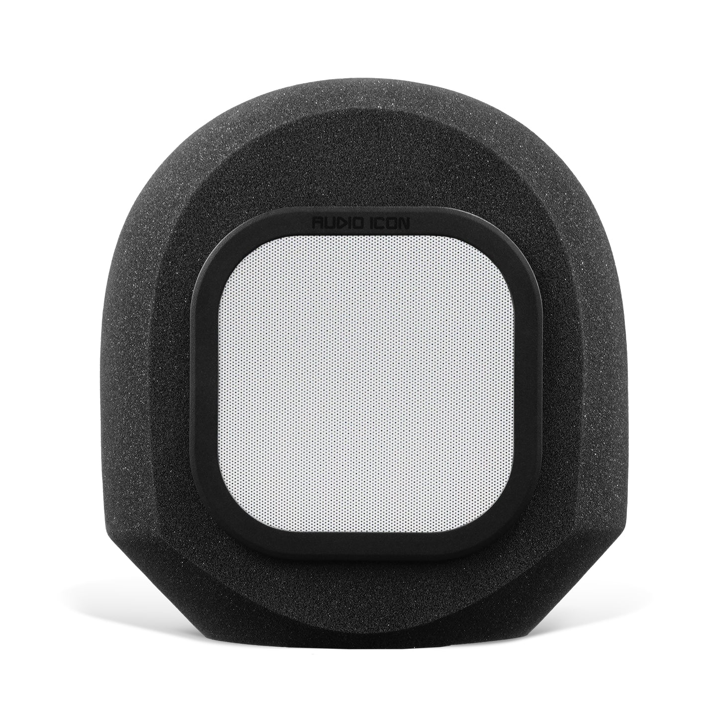 SoundBox G90 high density open cell foam sitting on white table and background with Metal pop filter inserted