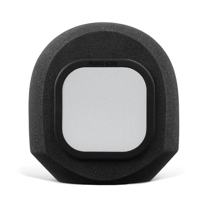 SoundBox G90 high density open cell foam sitting on white table and background with Metal pop filter inserted