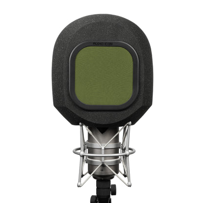 SoundBox G90 Large Diameter Microphone Foam front view with Green windscreen on white background