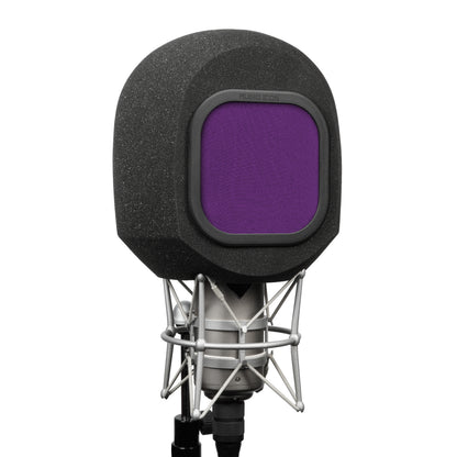 SoundBox G90 Large Diameter Microphone Iso Booth 45 degree angle with purple windscreen on white back