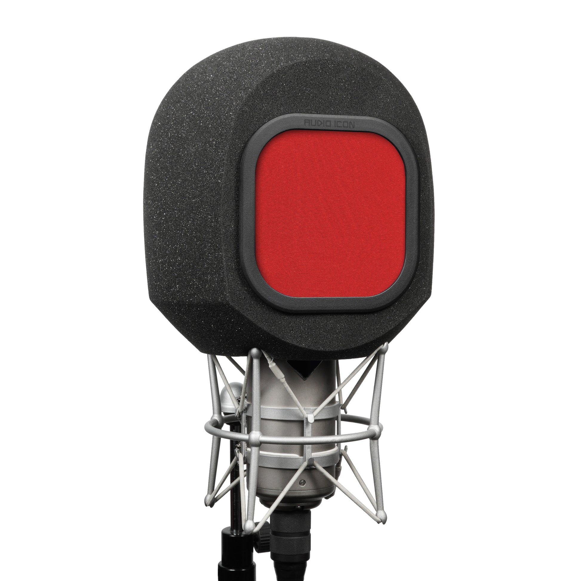 SoundBox G90 Large Diameter Microphone Iso Booth 45 degree angle with Red windscreen on white back