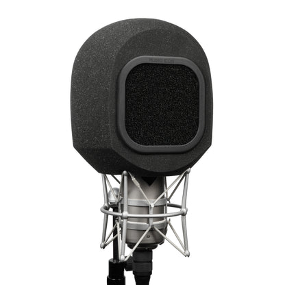 SoundBox G90 Large Diameter Microphone Iso Booth 45 degree angle with Foam windscreen on white back
