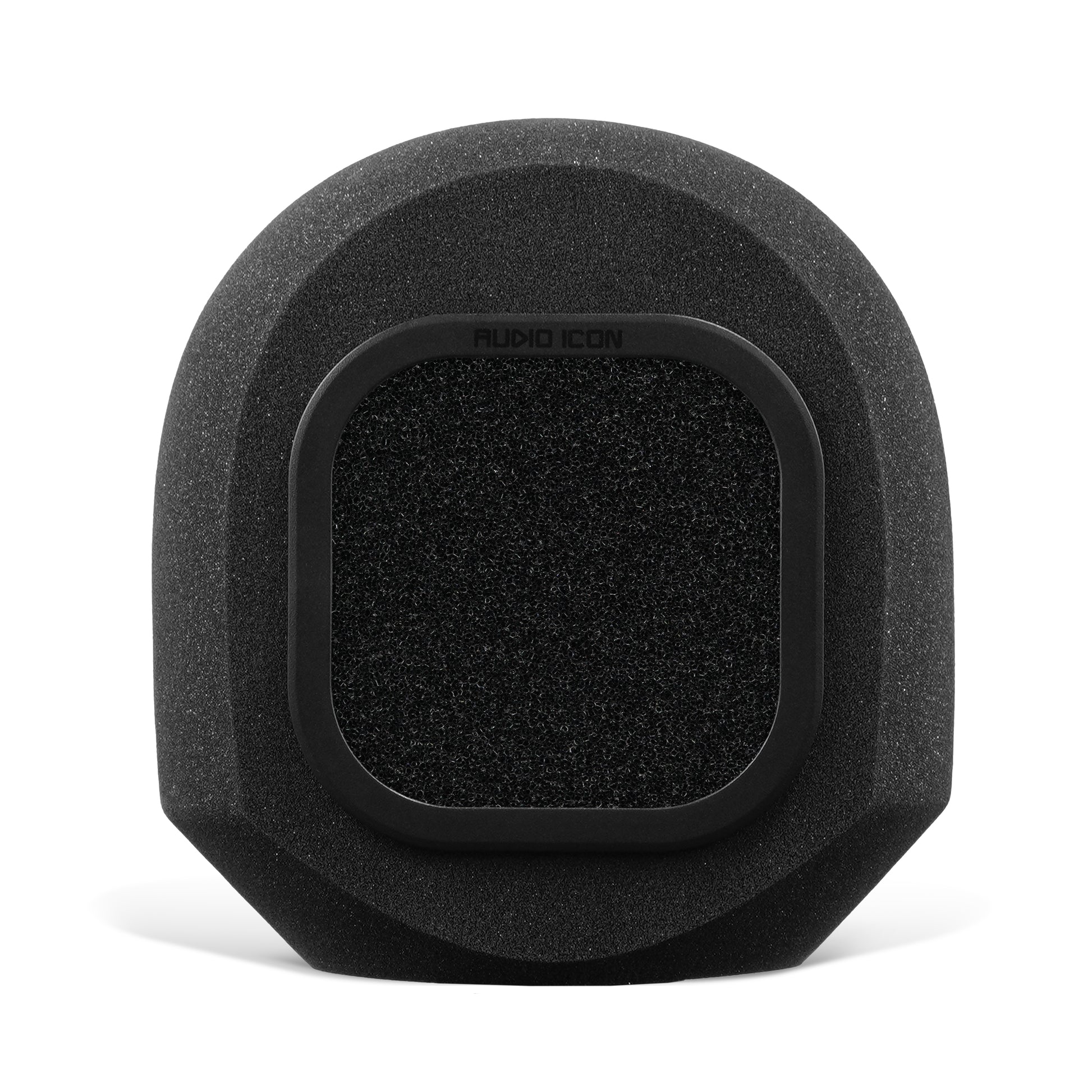 SoundBox G90 high density open cell foam sitting on white table and background with Foam pop filter inserted