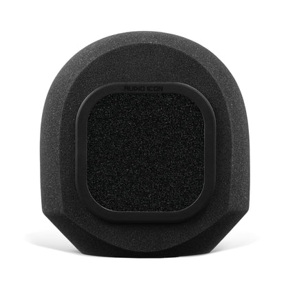 SoundBox G90 high density open cell foam sitting on white table and background with Foam pop filter inserted