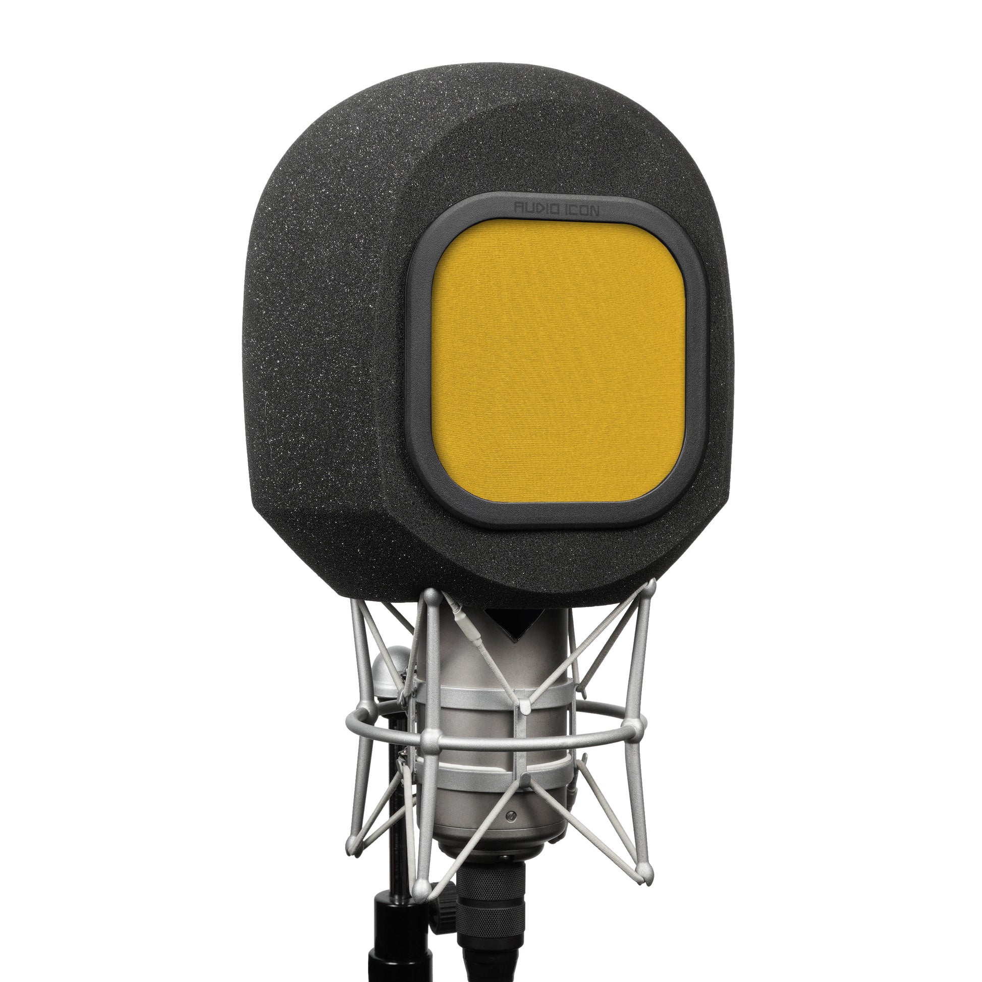 SoundBox G90 Large Diameter Microphone Iso Booth 45 degree angle with Yellow windscreen on white back