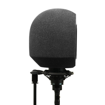 Side profile view of Audio Icon SoundBox Isolation Booth with black pop filter