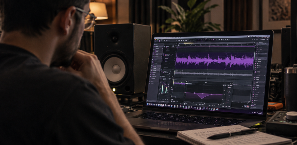 Audio Icon SoundBox and Flex Pro in a purple-lit recording studio