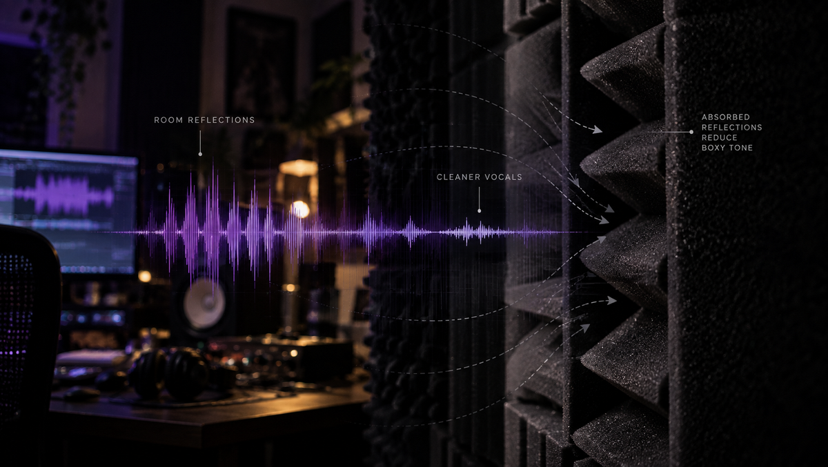 Room reflections meeting acoustic foam in a recording studio