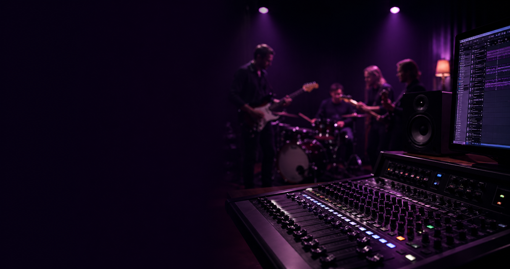 Recording studio with artists performing in session